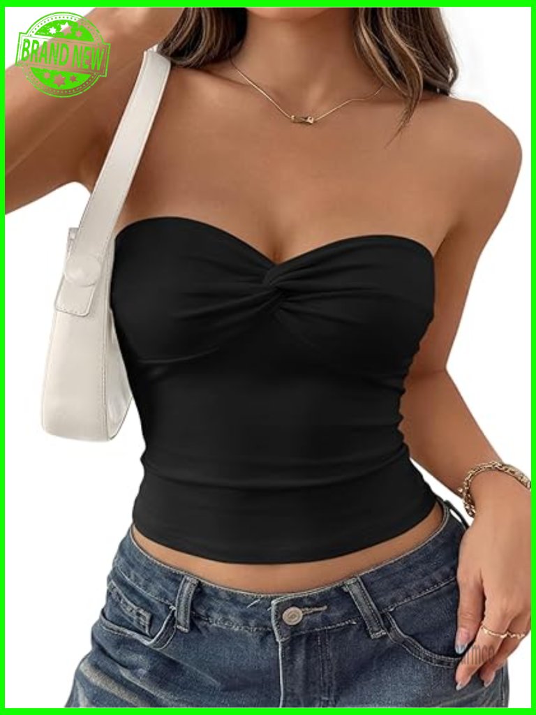 Strapless Tube Top Bandeau Cute Summer Crop Top Sweetheart Neckline
